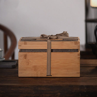 Natural and Safe Material Design Bamboo Box with Ribbon Tie Industrial Gift Craft