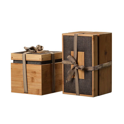 Natural and Safe Material Design Bamboo Box with Ribbon Tie Industrial Gift Craft