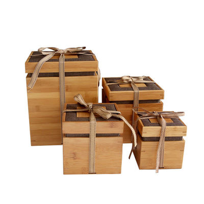 Natural and Safe Material Design Bamboo Box with Ribbon Tie Industrial Gift Craft