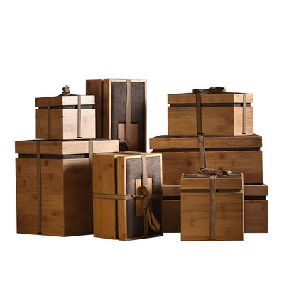 Natural and Safe Material Design Bamboo Box with Ribbon Tie Industrial Gift Craft