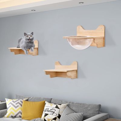 Wall-Mounted Wooden Cat Space Capsule House Transparent Furniture Set for Indoor Cats