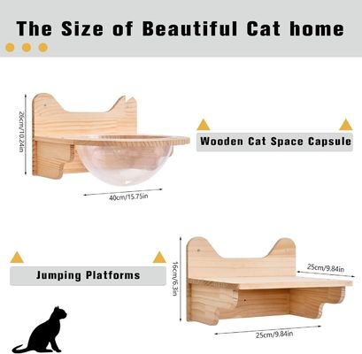 Wall-Mounted Wooden Cat Space Capsule House Transparent Furniture Set for Indoor Cats