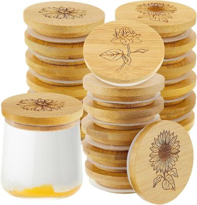 Wooden Plain Color Bamboo Jar Lids With Silicone Sealing Rings Easy Open End Design