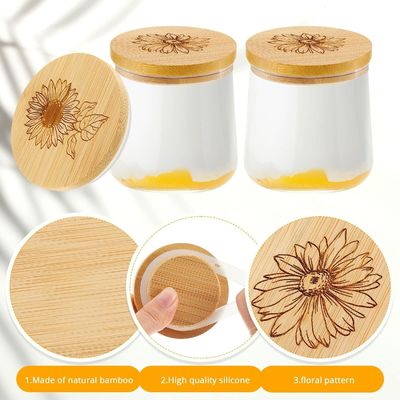 Wooden Plain Color Bamboo Jar Lids With Silicone Sealing Rings Easy Open End Design