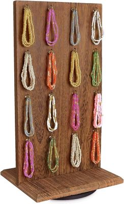 Space Saving Function 9 W X 7.5 D X 16.5 H Wooden Jewelry Display Stand with 32 Hooks