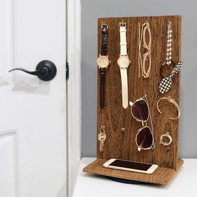 Space Saving Function 9 W X 7.5 D X 16.5 H Wooden Jewelry Display Stand with 32 Hooks