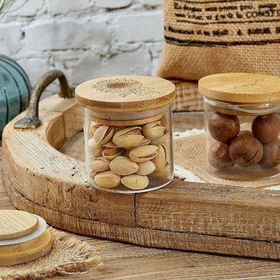 Wooden Plain Color Bamboo Jar Lids With Silicone Sealing Rings Easy Open End Design
