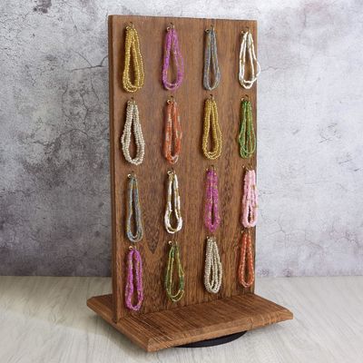 Space Saving Function 9 W X 7.5 D X 16.5 H Wooden Jewelry Display Stand with 32 Hooks