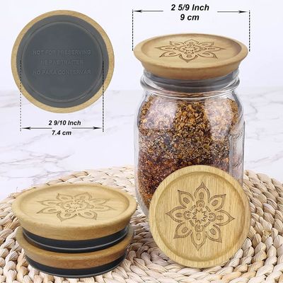 High Borosilicate Glass 6Pcs Jar Containers with Wooden Plain Color Lid and Bamboo Lid