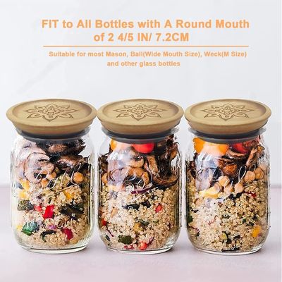 High Borosilicate Glass 6Pcs Jar Containers with Wooden Plain Color Lid and Bamboo Lid