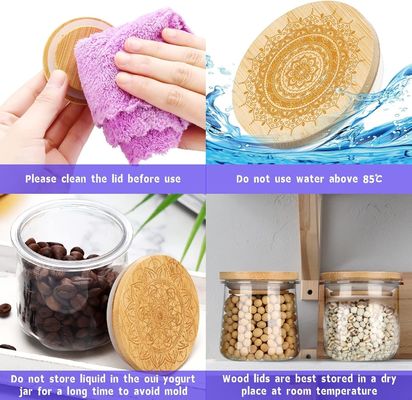 Fresh Style 12 Pcs Wooden Plain Color Jars for Candle Glass Yogurt Jar Lid Lids Wooden