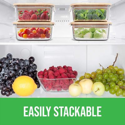Convenient 4 Pack Glass Food Storage Containers With Bamboo Lids Easy Open End Design