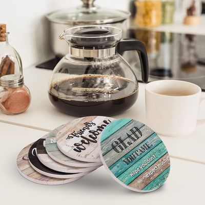 Marble Sarcastic Absorbent Stone Cork Drink Coasters With Holder Custom Luxury 6 Pcs