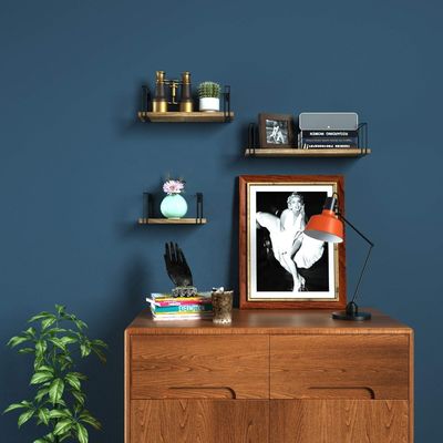 Living Room Furniture Wall Shelf Metal Wood Modern Holding Kitchen Appliance Save Space