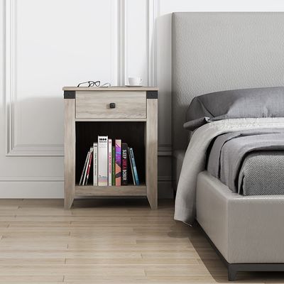 Modern Farmhouse Nightstand with Drawer Rustic Wood Bedside Table 16 x 19 x 24 inches