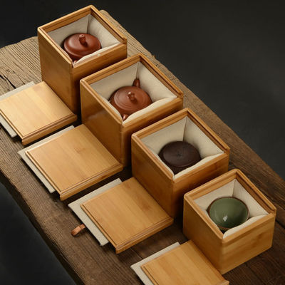 Multi Compartments Tea Bag Organizer Wooden Box with Bamboo and Polyester Construction