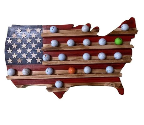 Wooden American Flag Golfball Holder for Golfball Display in Living Room
