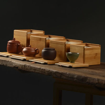 Multi Compartments Tea Bag Organizer Wooden Box with Bamboo and Polyester Construction