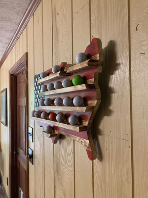 Wooden American Flag Golfball Holder for Golfball Display in Living Room