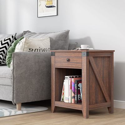 Modern Farmhouse Nightstand with Drawer Rustic Wood Bedside Table 16 x 19 x 24 inches