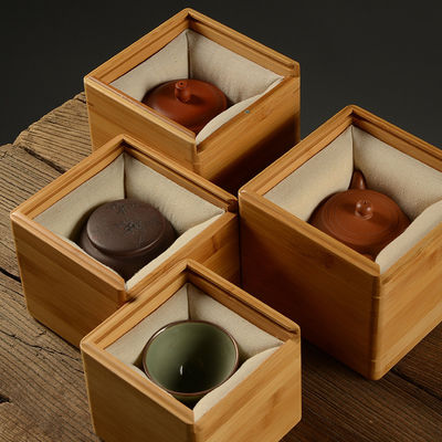 Multi Compartments Tea Bag Organizer Wooden Box with Bamboo and Polyester Construction