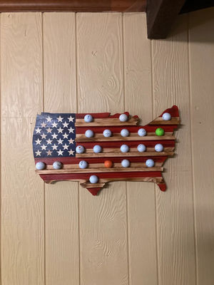 Wooden American Flag Golfball Holder for Golfball Display in Living Room