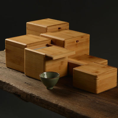 Multi Compartments Tea Bag Organizer Wooden Box with Bamboo and Polyester Construction