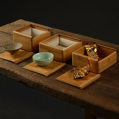 Multi Compartments Tea Bag Organizer Wooden Box with Bamboo and Polyester Construction