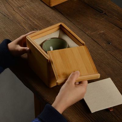 Multi Compartments Tea Bag Organizer Wooden Box with Bamboo and Polyester Construction