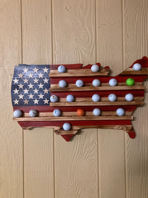 Wooden American Flag Golfball Holder for Golfball Display in Living Room