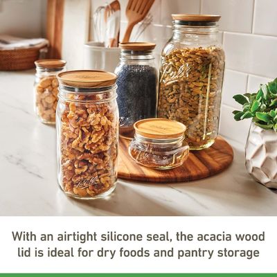 Non Spill Custom Size Logo 5-Pack Wide Brown Acacia Wood Ball Jar Wooden Storage Lids