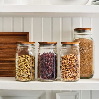 Non Spill Custom Size Logo 5-Pack Wide Brown Acacia Wood Ball Jar Wooden Storage Lids