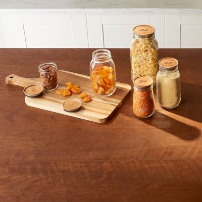 Non Spill Custom Size Logo 5-Pack Wide Brown Acacia Wood Ball Jar Wooden Storage Lids