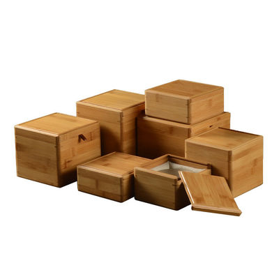 Logo Engraving Slide Lid Bamboo Square Wooden Box for Custom Gifts and Packaging