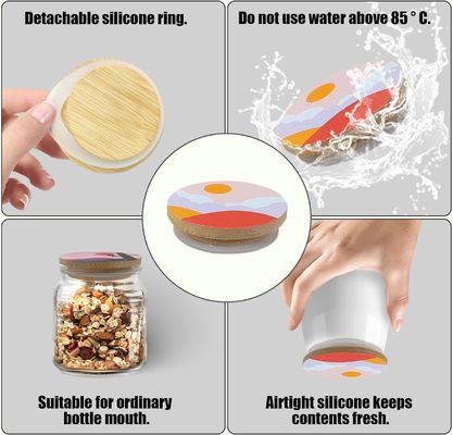 8 Pack Silicone Sealing Rings with Custom Size Colorful Boho Patterns and Bamboo Lids
