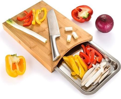 Stylish Bamboo Cutting Board with Trays and Slide Out Drawer 13.4 x 9.4 x 1.6 inches