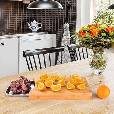 Stylish Bamboo Cutting Board with Trays and Slide Out Drawer 13.4 x 9.4 x 1.6 inches
