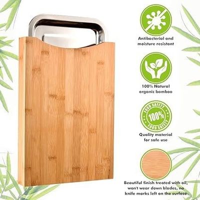 Stylish Bamboo Cutting Board with Trays and Slide Out Drawer 13.4 x 9.4 x 1.6 inches