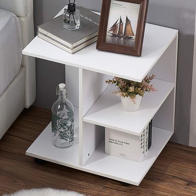 Bedroom Furniture Modern Walnut Wood Nightstand with Rolling Wheels and Open Shelf