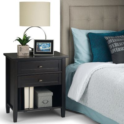 Bedroom Furniture Modern Design Rustic 24&quot; Black Wide Night Stand Solid Wood Nightstand