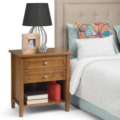 Bedroom Furniture Modern Design Rustic 24&quot; Black Wide Night Stand Solid Wood Nightstand