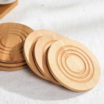 Stocked Six-Piece Ceramic Cup Set with 200 ml Capacity and Mug Coaster on Bamboo Stand