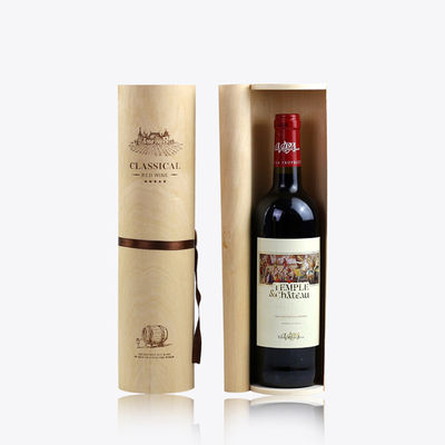 Custom Creative Empty Wood Wine Box with Handmade Birch Bark Cylinder Craftsmanship