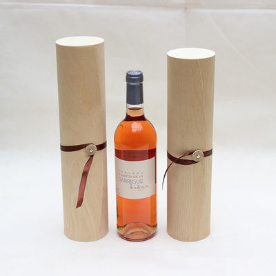 Custom Creative Empty Wood Wine Box with Handmade Birch Bark Cylinder Craftsmanship