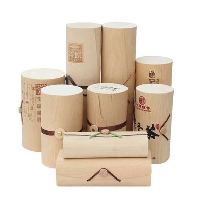 Custom Creative Empty Wood Wine Box with Handmade Birch Bark Cylinder Craftsmanship