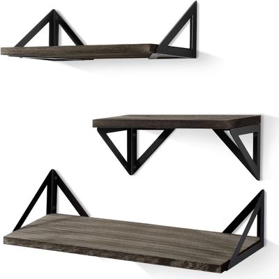 Modern Design Black Metal Wood Wall Shelves Floating Wooden Storage Shelf for Bathroom