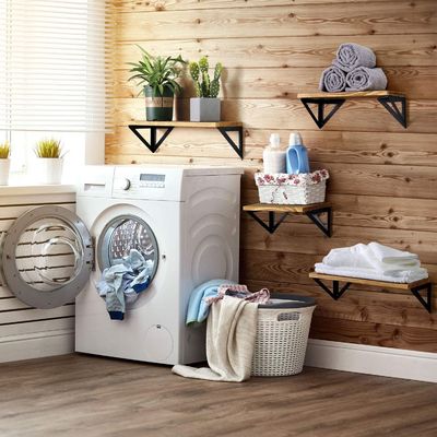 Modern Design Black Metal Wood Wall Shelves Floating Wooden Storage Shelf for Bathroom