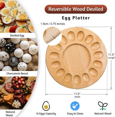 OEM 15 Holes Reversible Wood Deviled Egg Platter Charcuterie Board Thicken Egg Tray Chicken Egg Containers