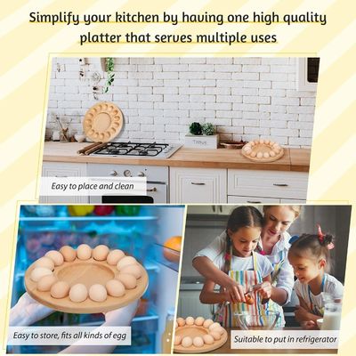 OEM 15 Holes Reversible Wood Deviled Egg Platter Charcuterie Board Thicken Egg Tray Chicken Egg Containers