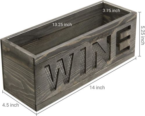 Save Space Wall Mounted Vintage Gray Weathered Wood Open Top Cork Holder Wooden Box with Metal Wire Mesh